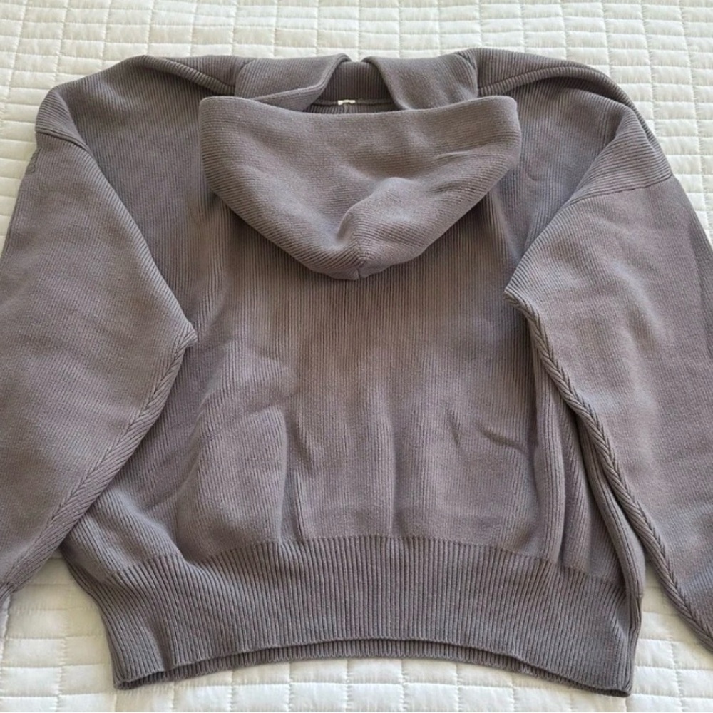 ALO Yoga Men's Hooded Knit Sweatshirt - Taupe Gray - Picture 3 of 4